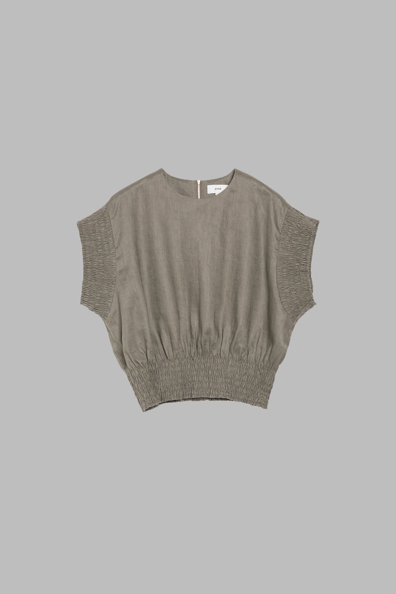 LINEN SHIRRED BLOUSE