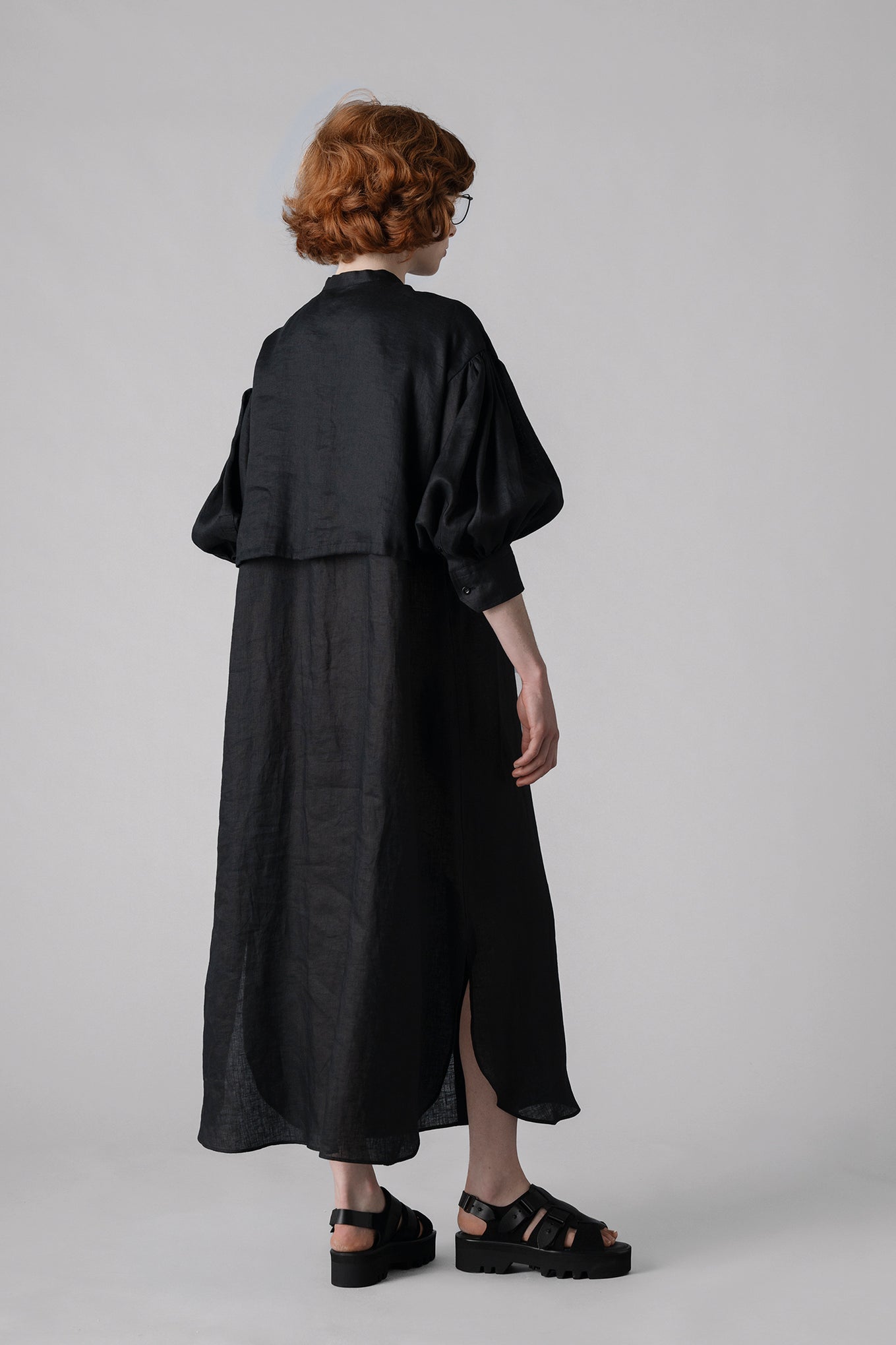 LINEN BALLOON SLEEVE DRESS