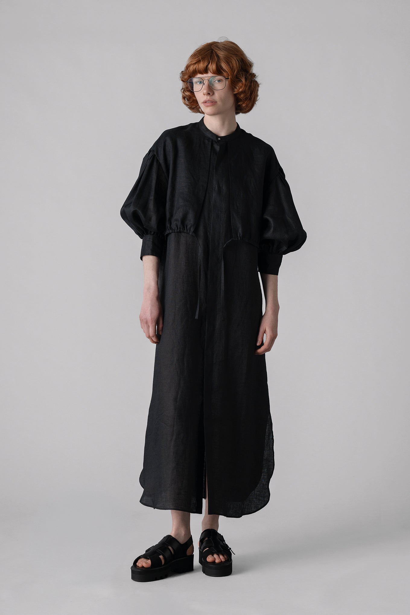 LINEN BALLOON SLEEVE DRESS