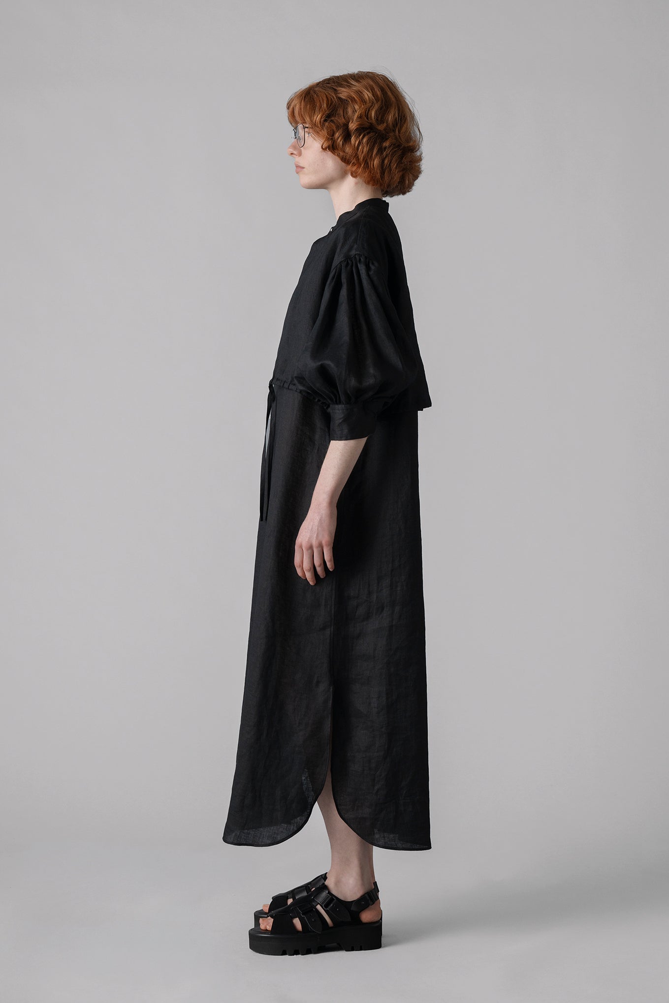 LINEN BALLOON SLEEVE DRESS