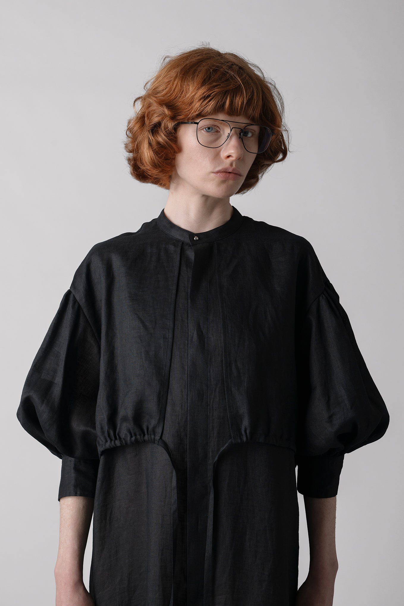 LINEN BALLOON SLEEVE DRESS