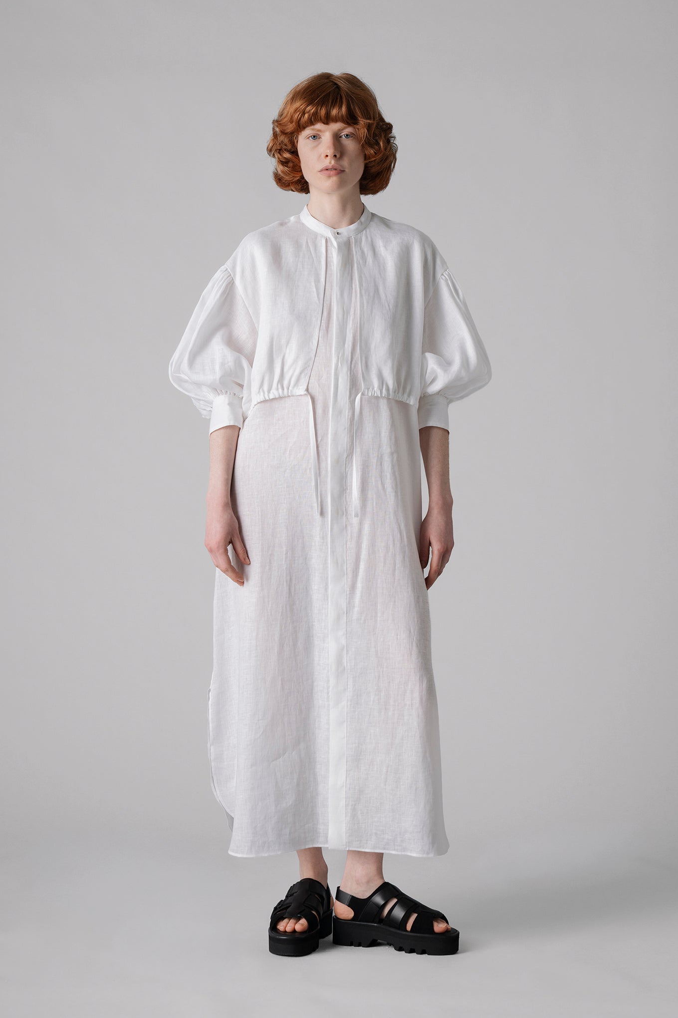 LINEN BALLOON SLEEVE DRESS