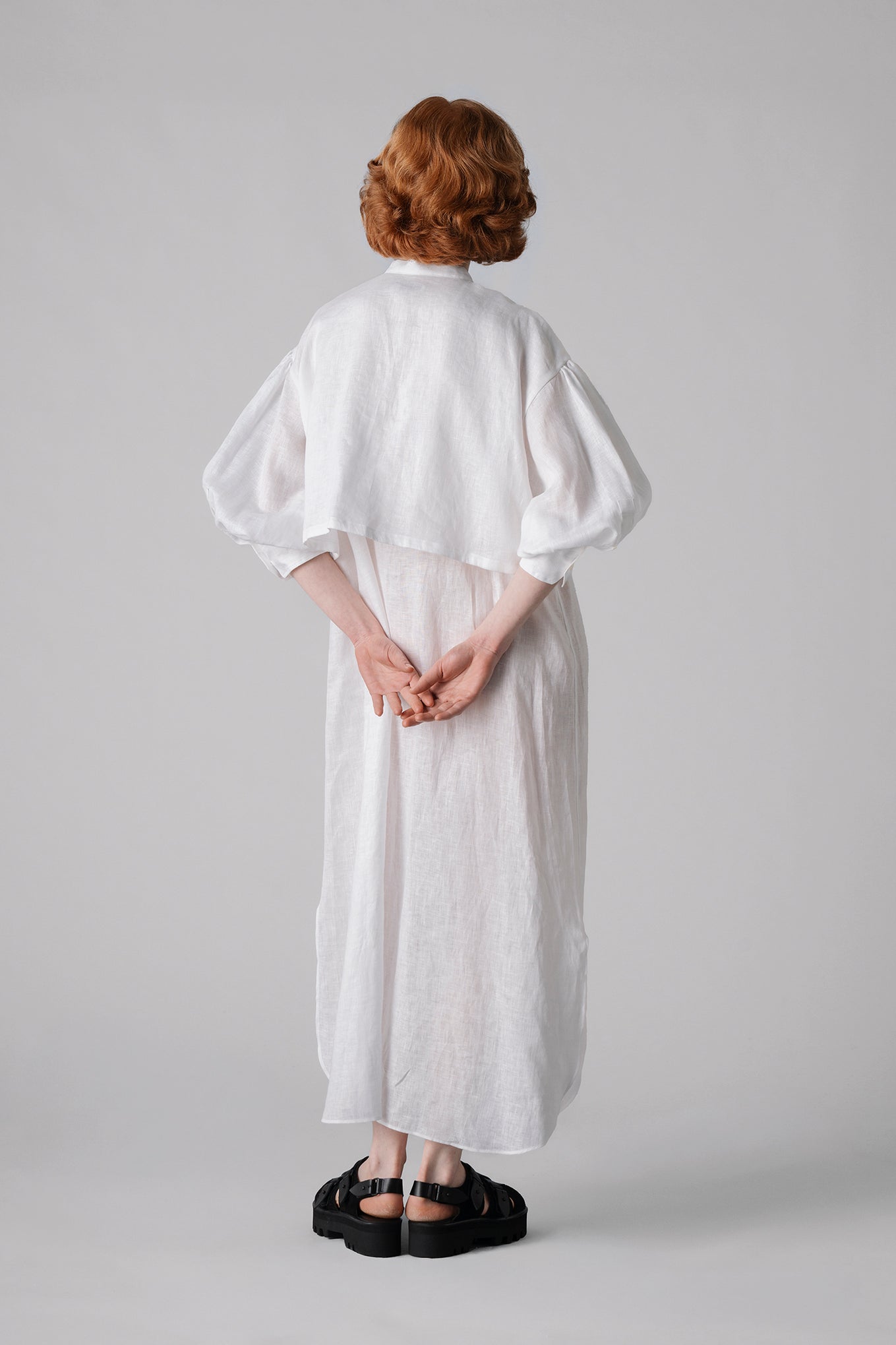 LINEN BALLOON SLEEVE DRESS