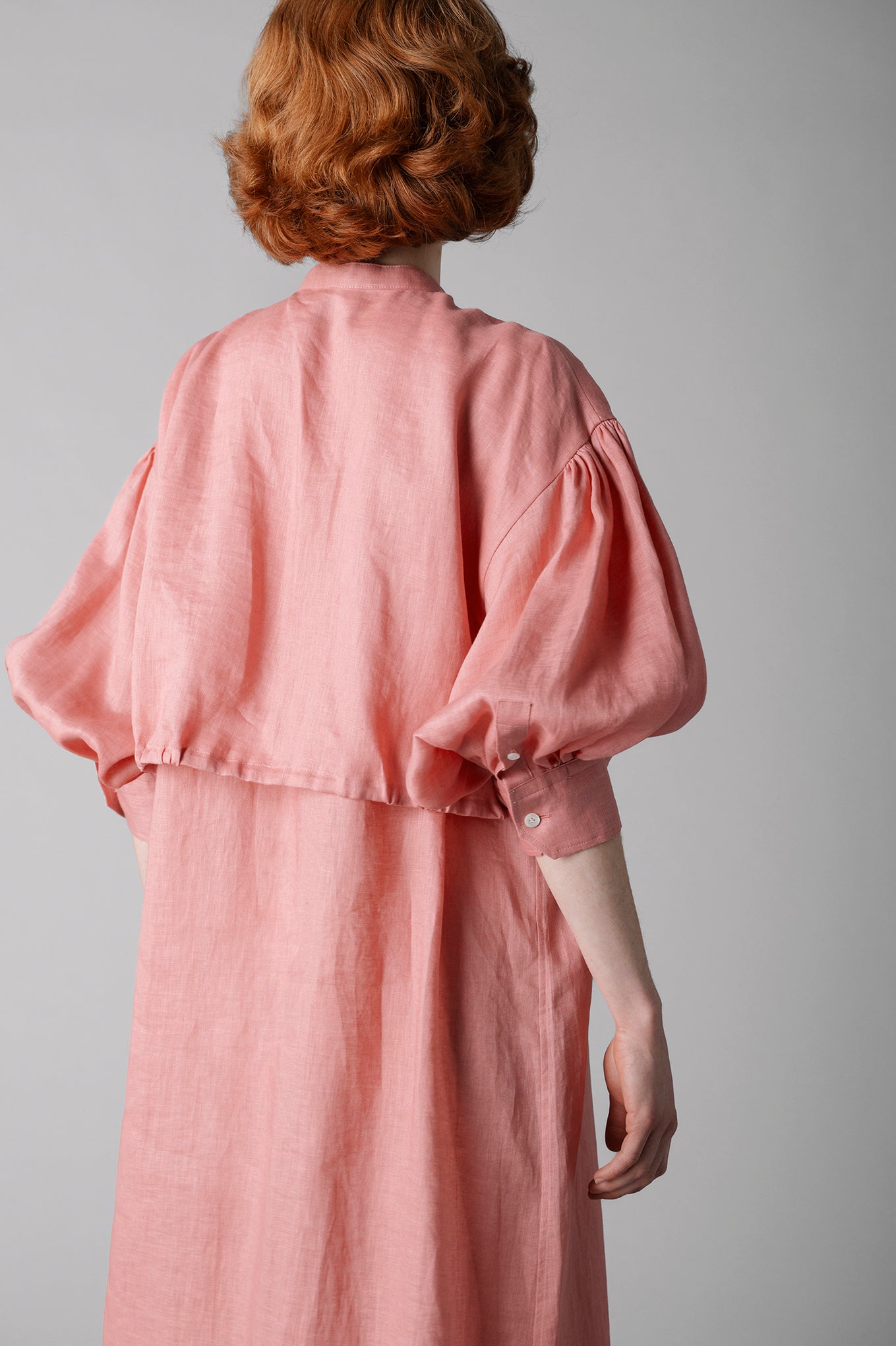 LINEN BALLOON SLEEVE DRESS