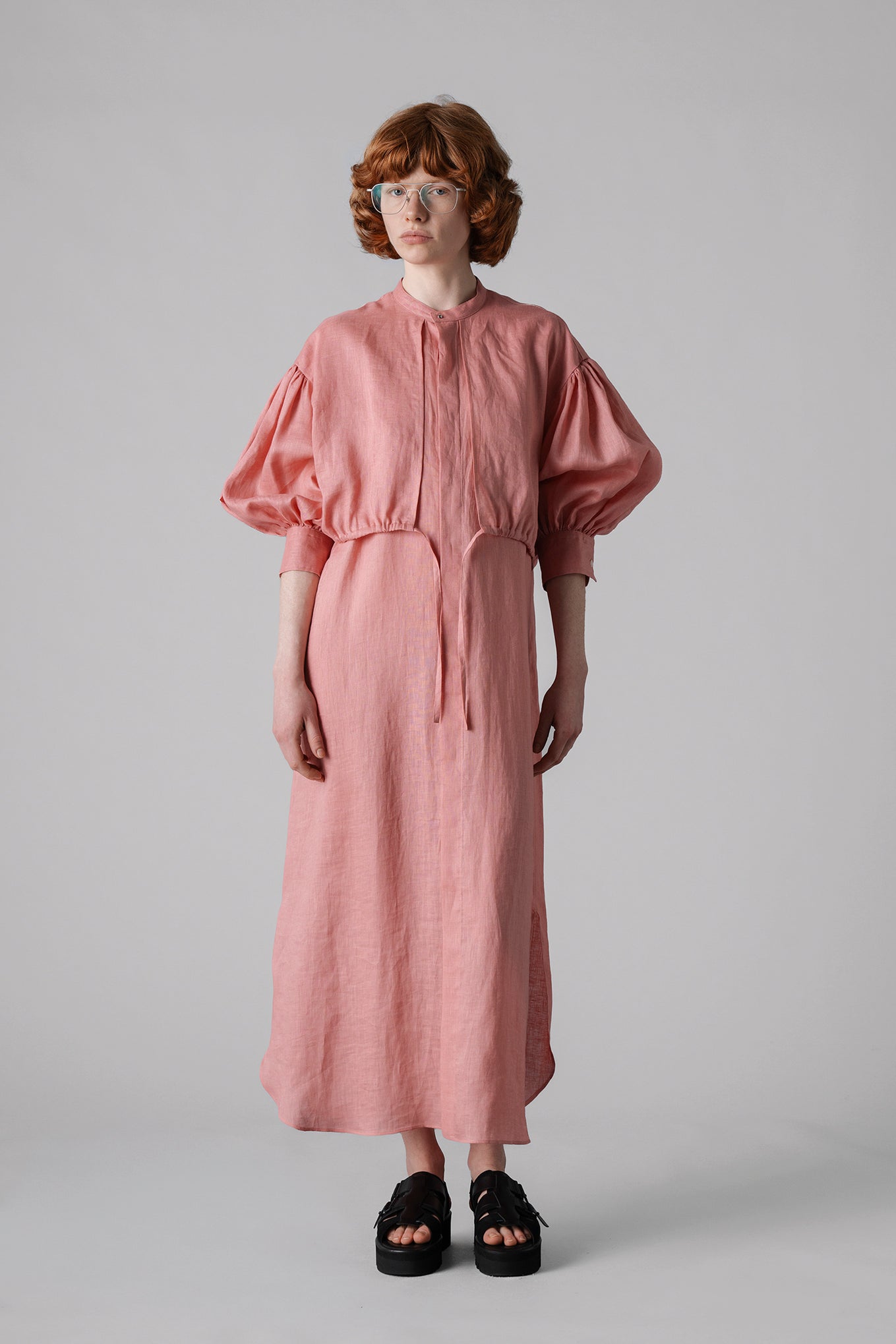 LINEN BALLOON SLEEVE DRESS