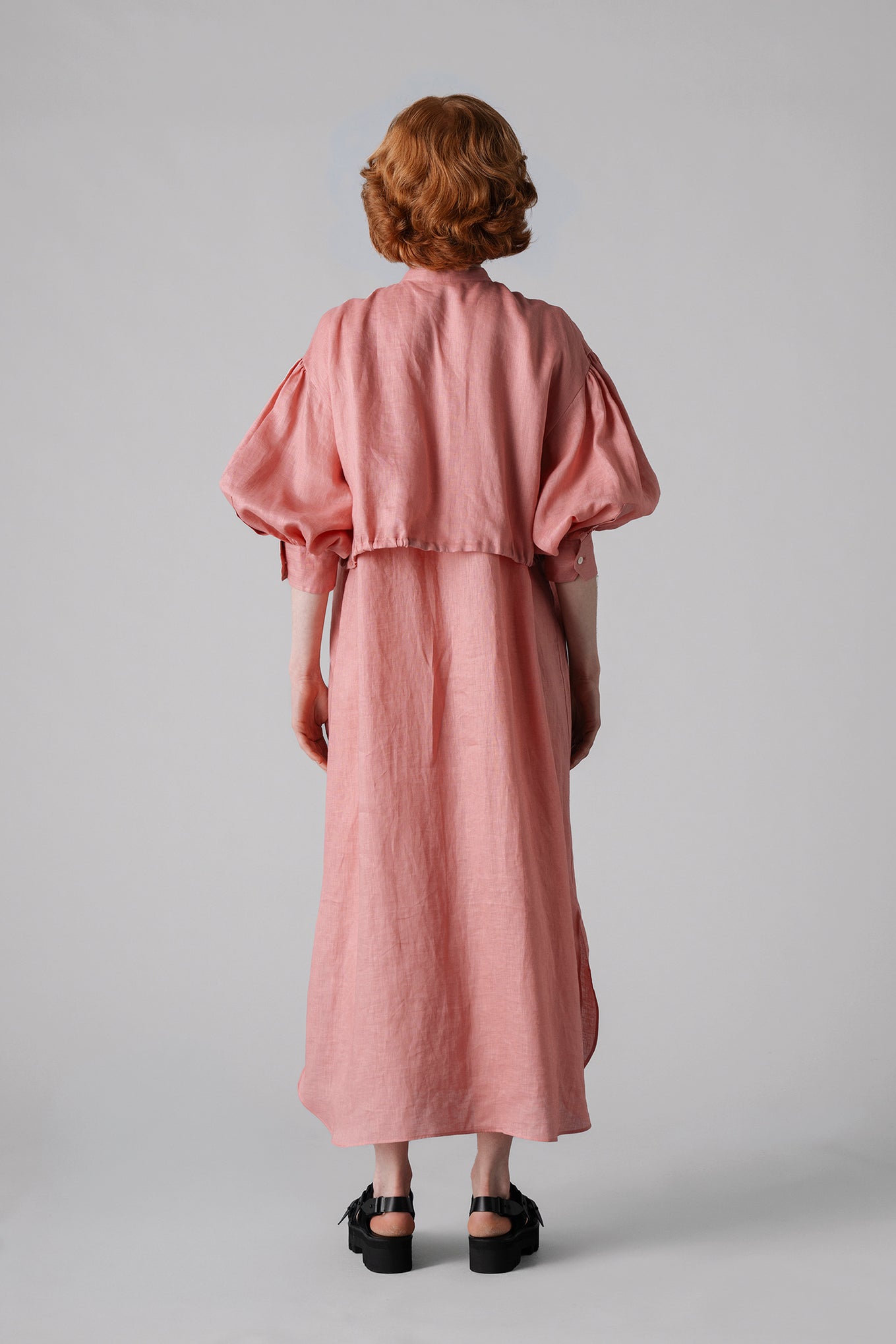 LINEN BALLOON SLEEVE DRESS