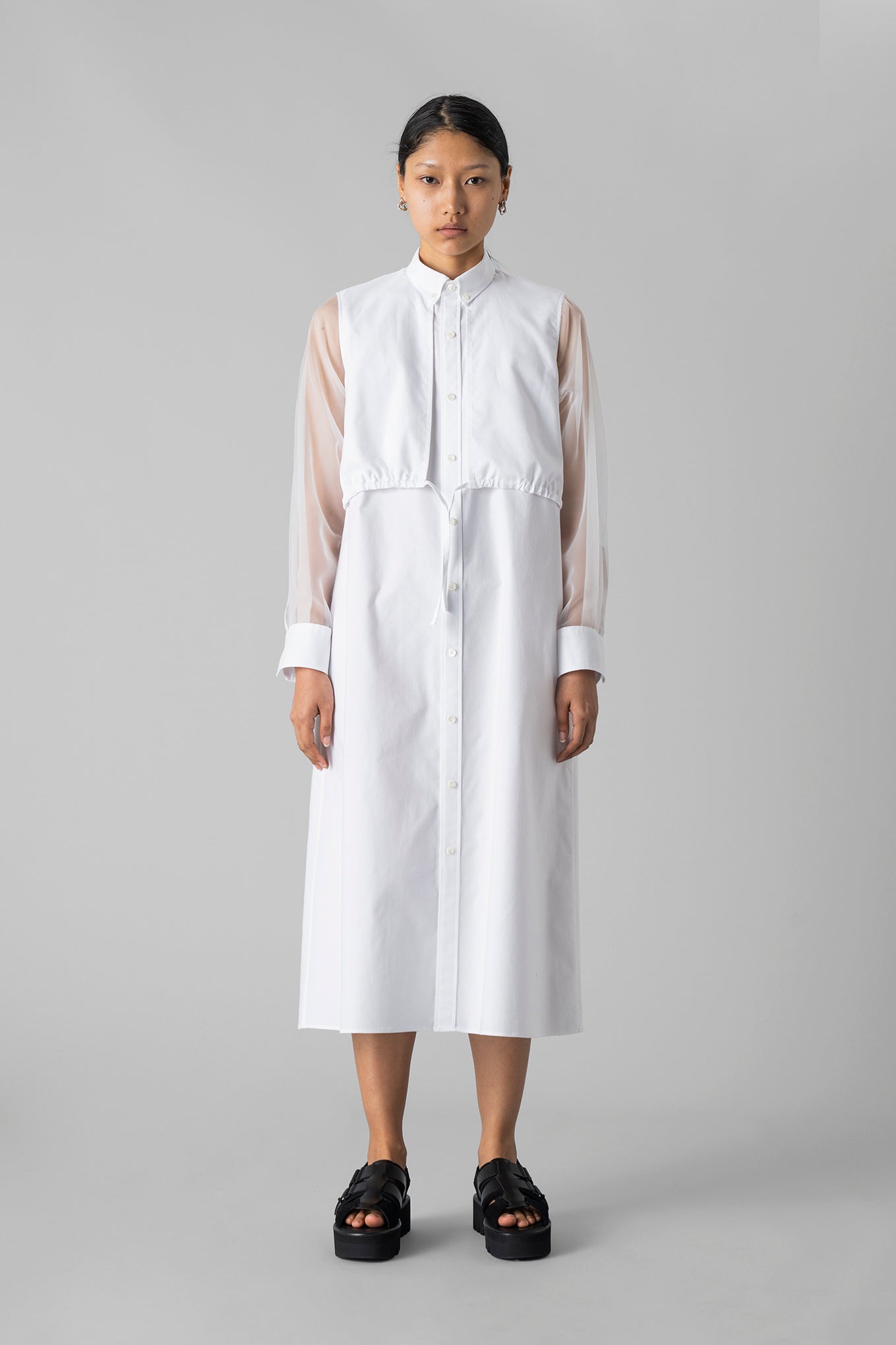 OXFORD SHEER SLEEVE DRESS