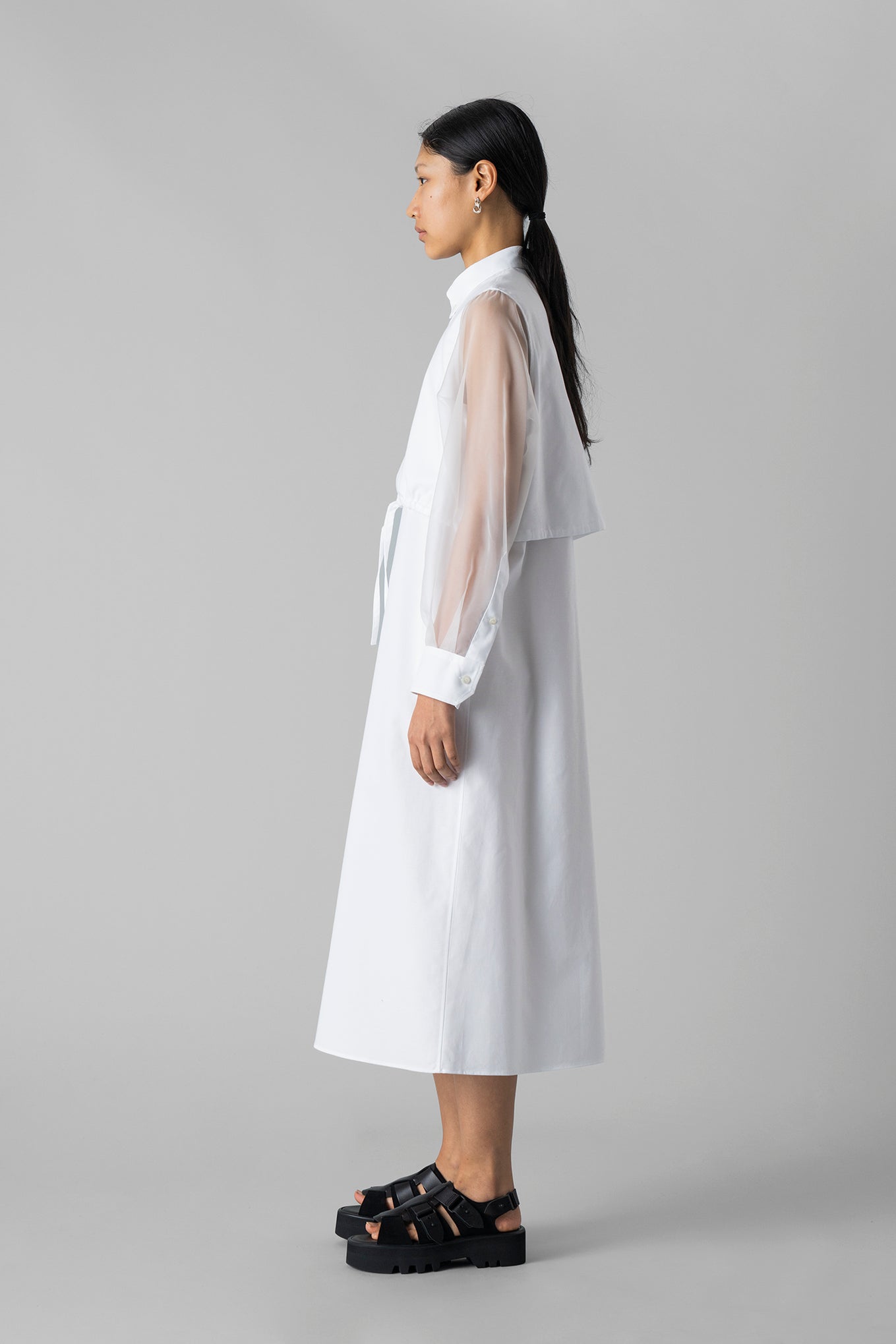 OXFORD SHEER SLEEVE DRESS