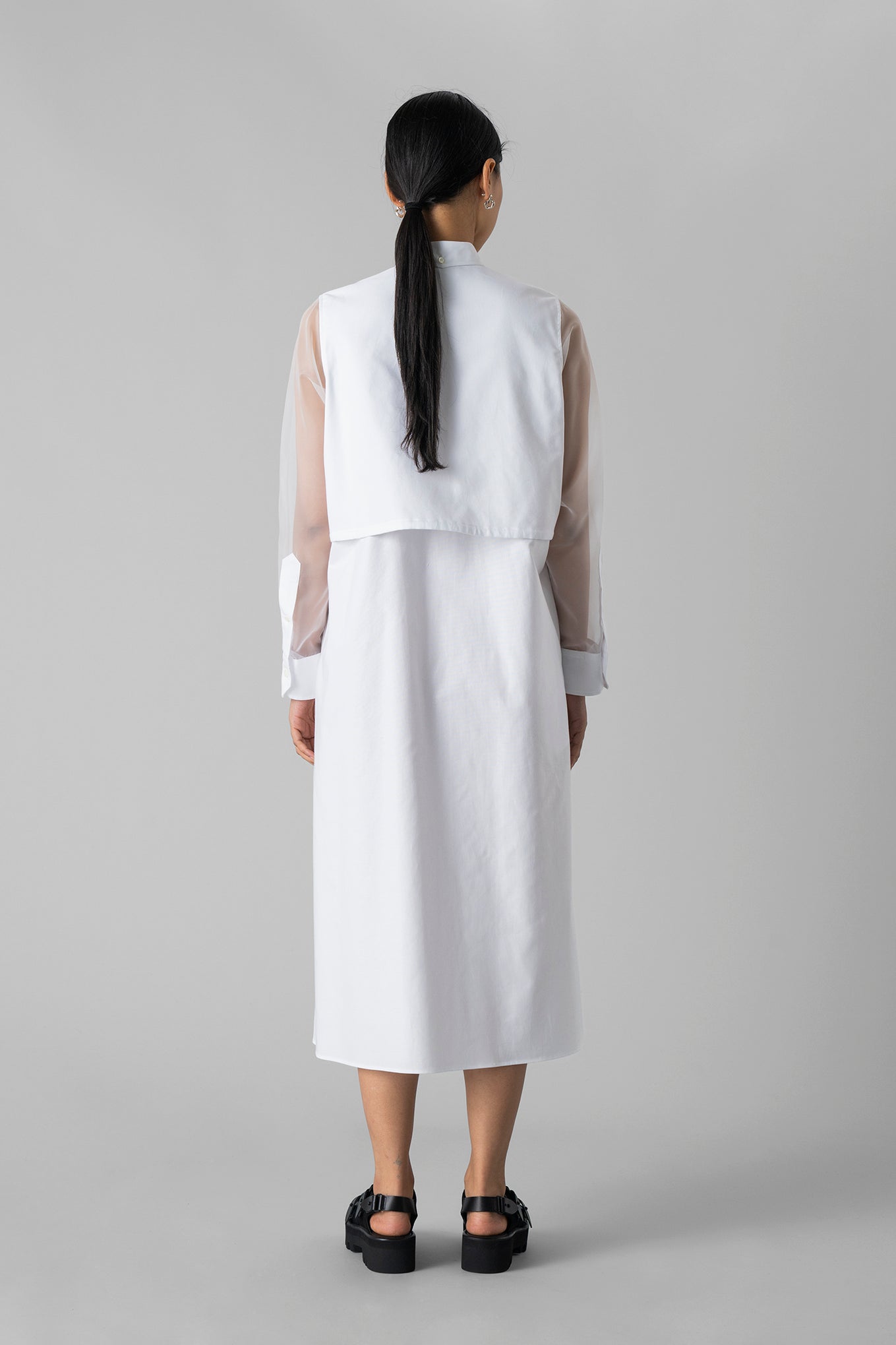 OXFORD SHEER SLEEVE DRESS