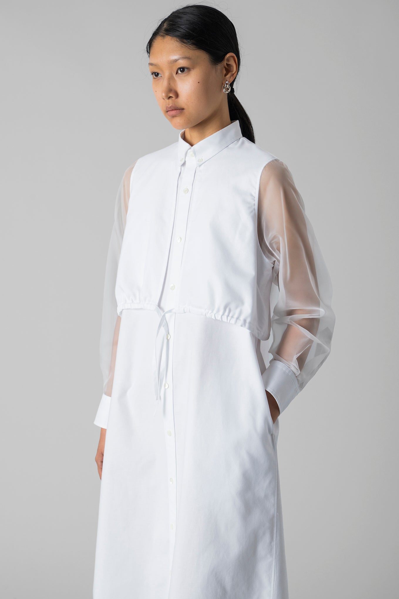 OXFORD SHEER SLEEVE DRESS