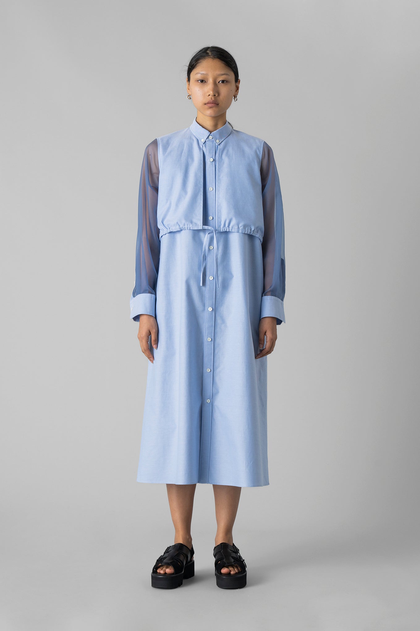 OXFORD SHEER SLEEVE DRESS