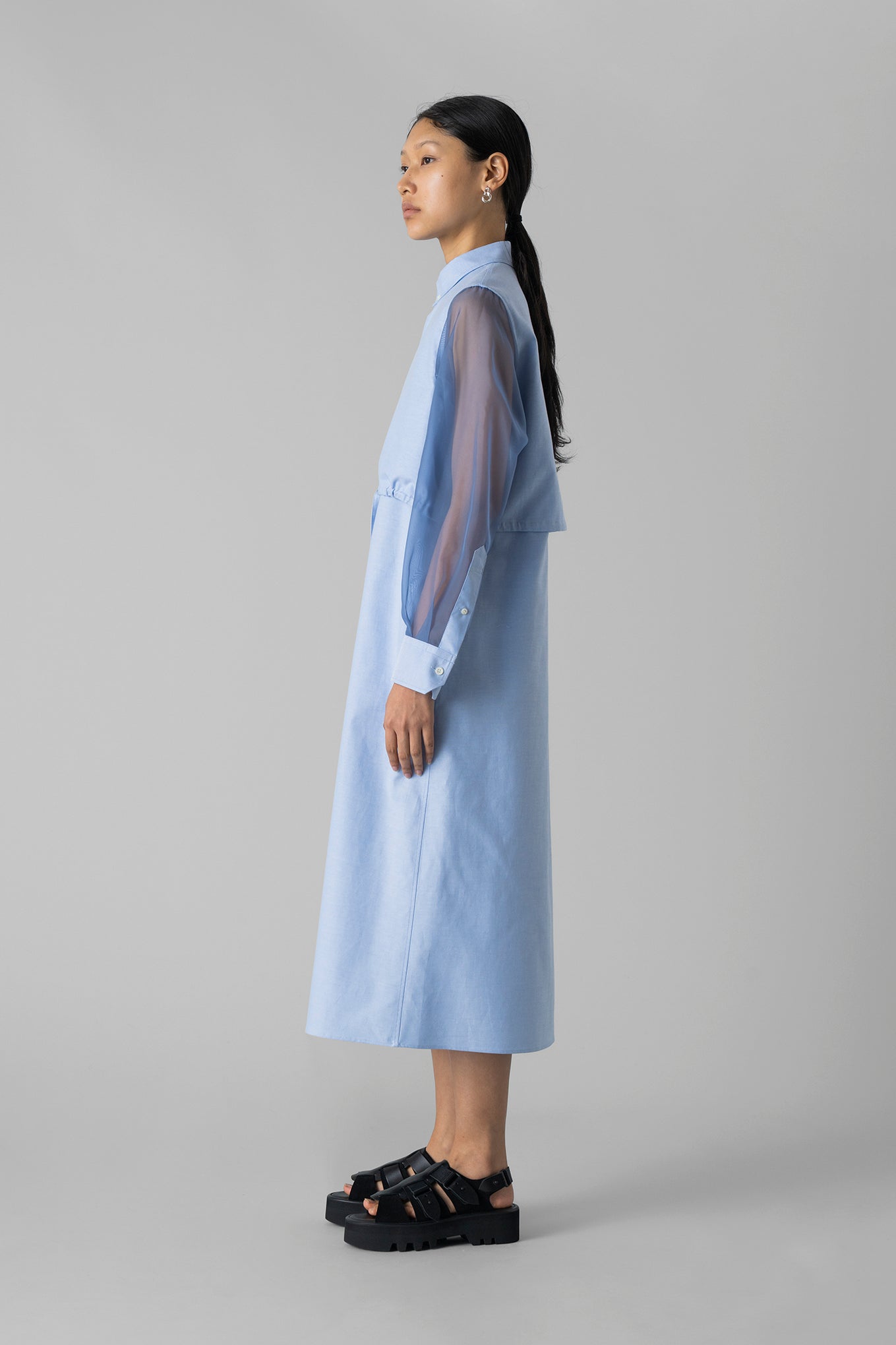 OXFORD SHEER SLEEVE DRESS
