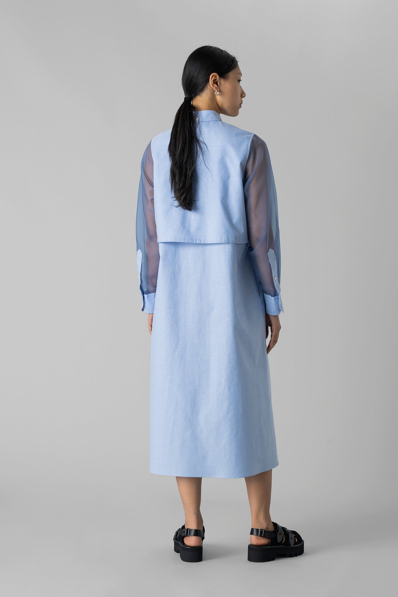 OXFORD SHEER SLEEVE DRESS