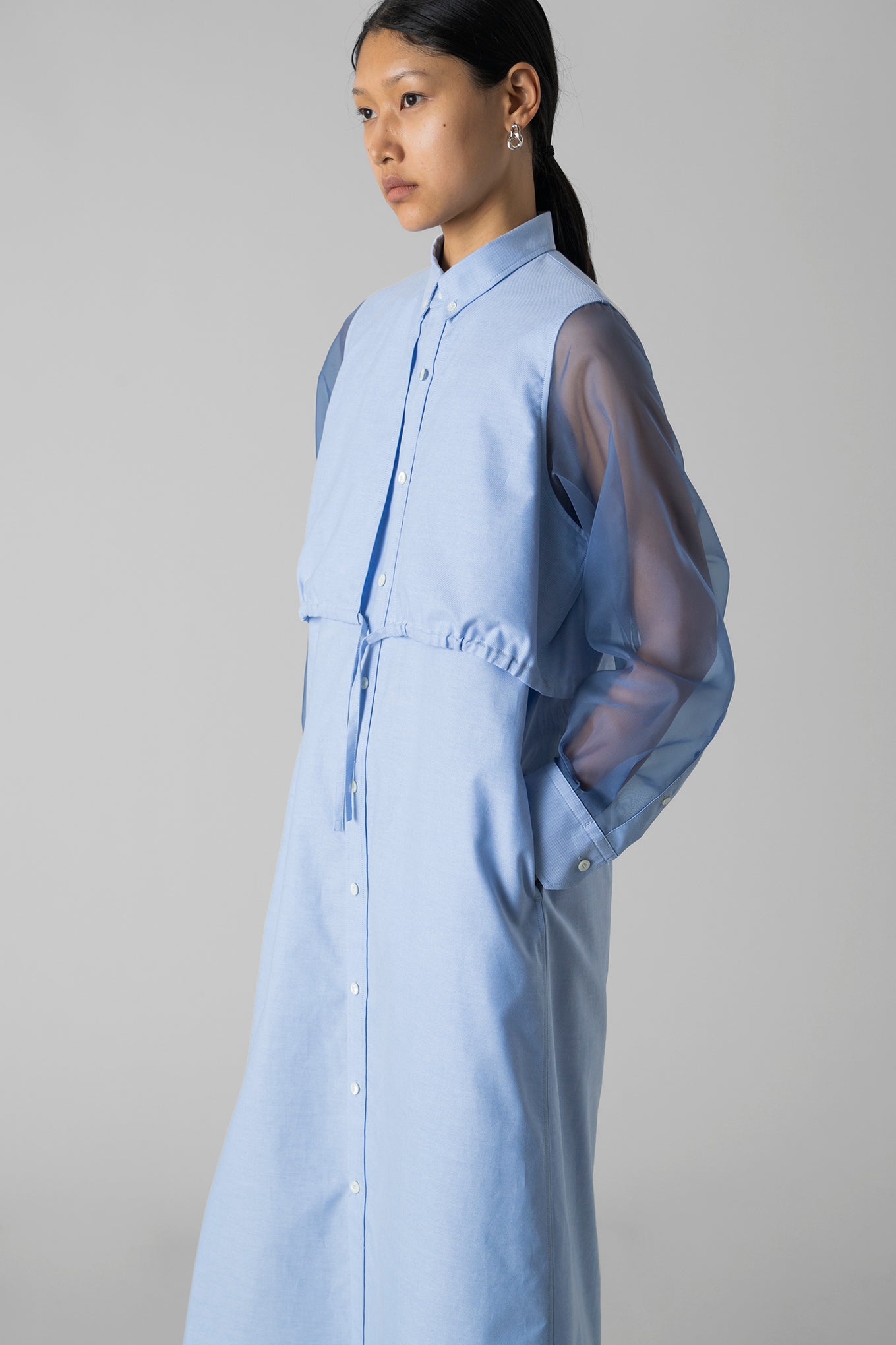 OXFORD SHEER SLEEVE DRESS