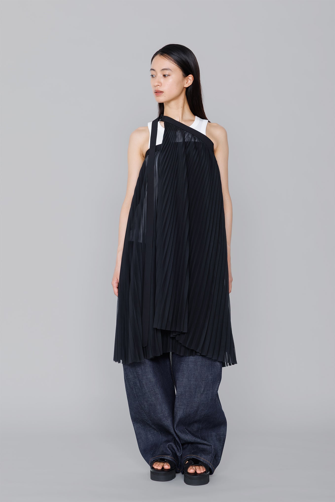 SHEER PLEATED WRAP DRESS – HYKE ONLINE STORE