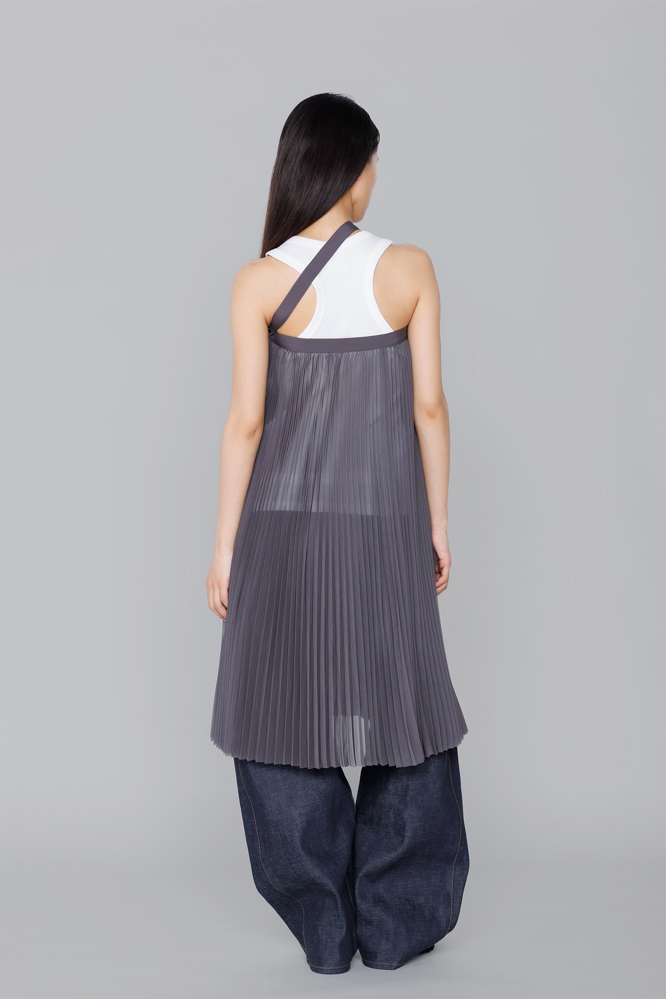 SHEER PLEATED WRAP DRESS