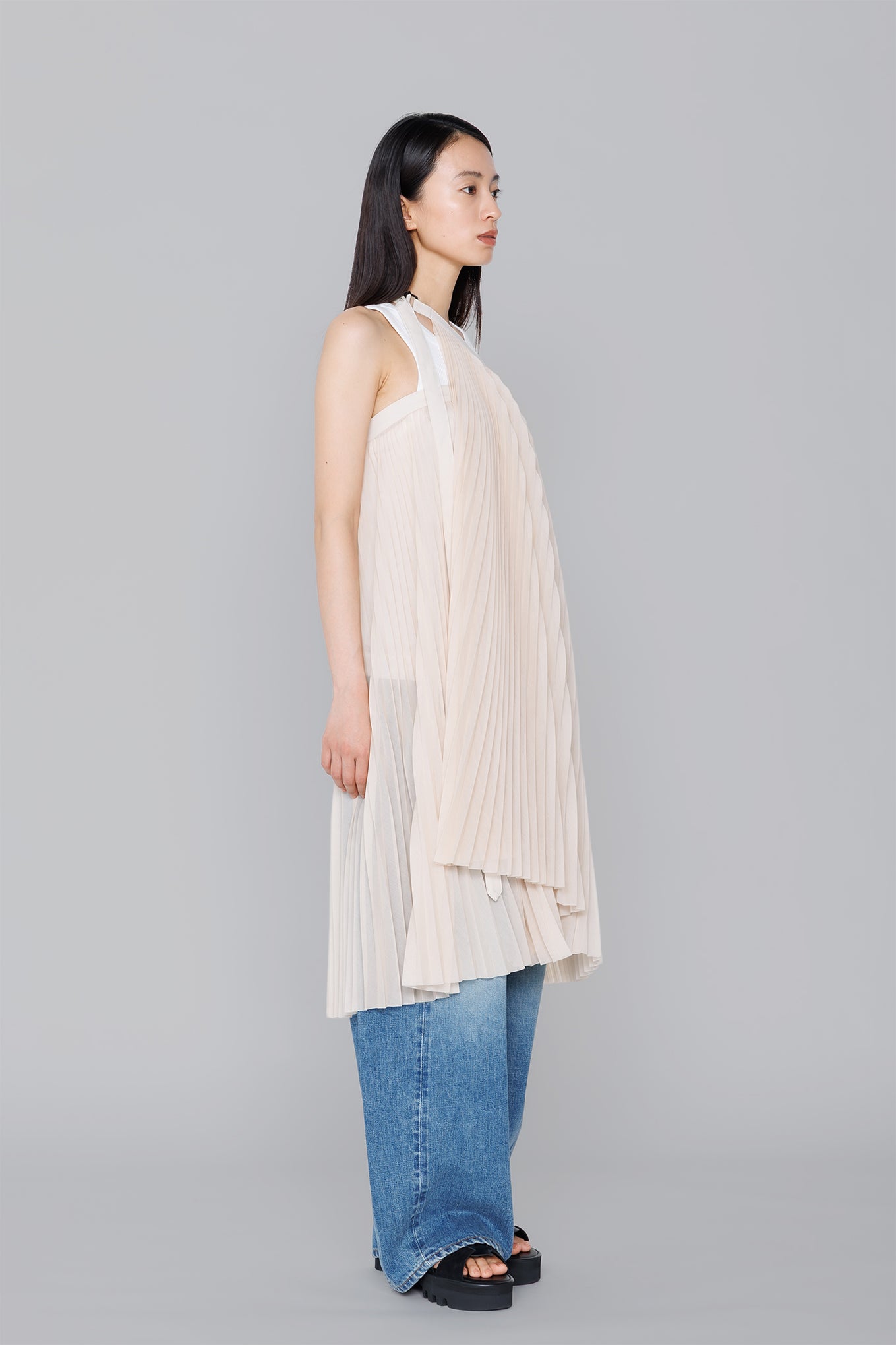 SHEER PLEATED WRAP DRESS