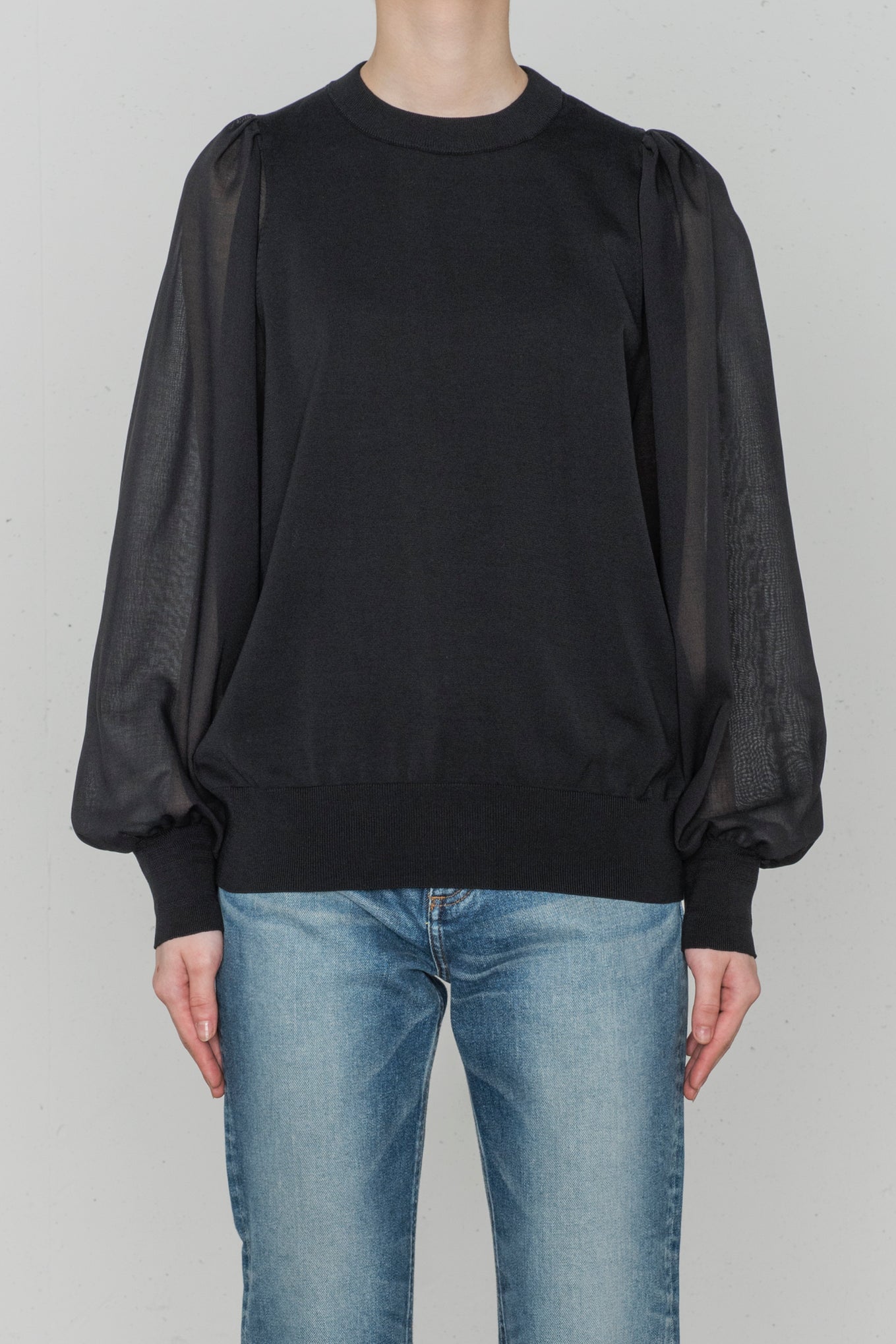 CREW NECK SWEATER WITH SHEER SLEEVES – HYKE ONLINE STORE